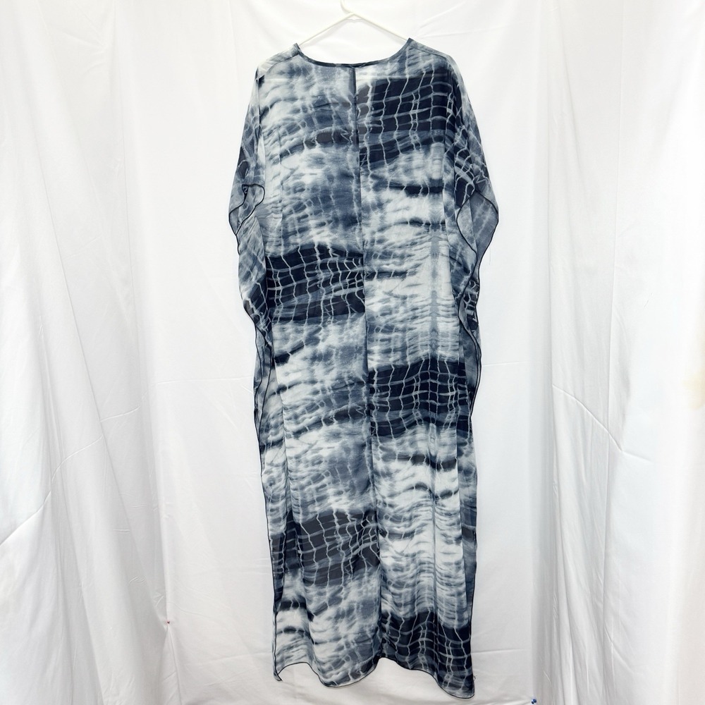 Elan Beach Sheer Blue Batik Butterfly Kaftan Swim Cover M Ethereal Flowy‎ Boho - Picture 2 of 7